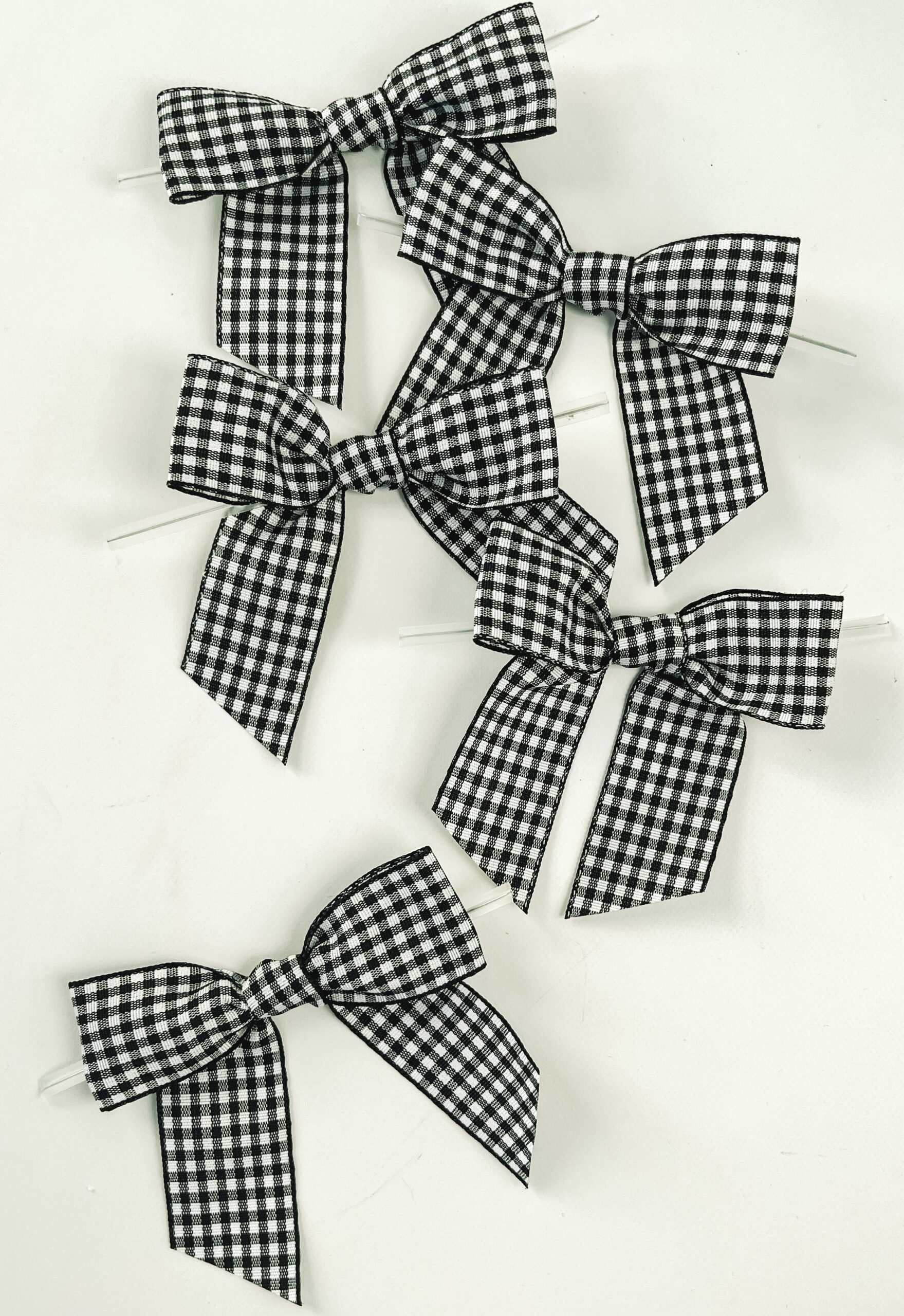 Pre-Tied Gingham Twist Tie Bows - Black/White