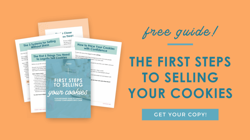 Free Guide: The First Steps To Selling Your Cookies with a mockup of the guide itself