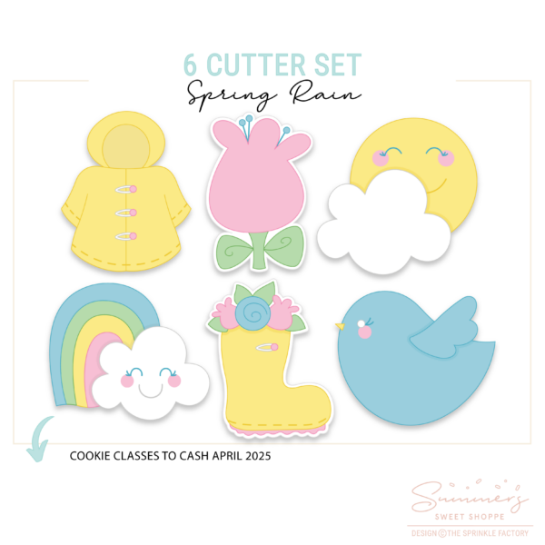 CC2C Spring Rain Class- Set of 6 Cutters (Coordinates with Cookie Classes to Cash Membership)
